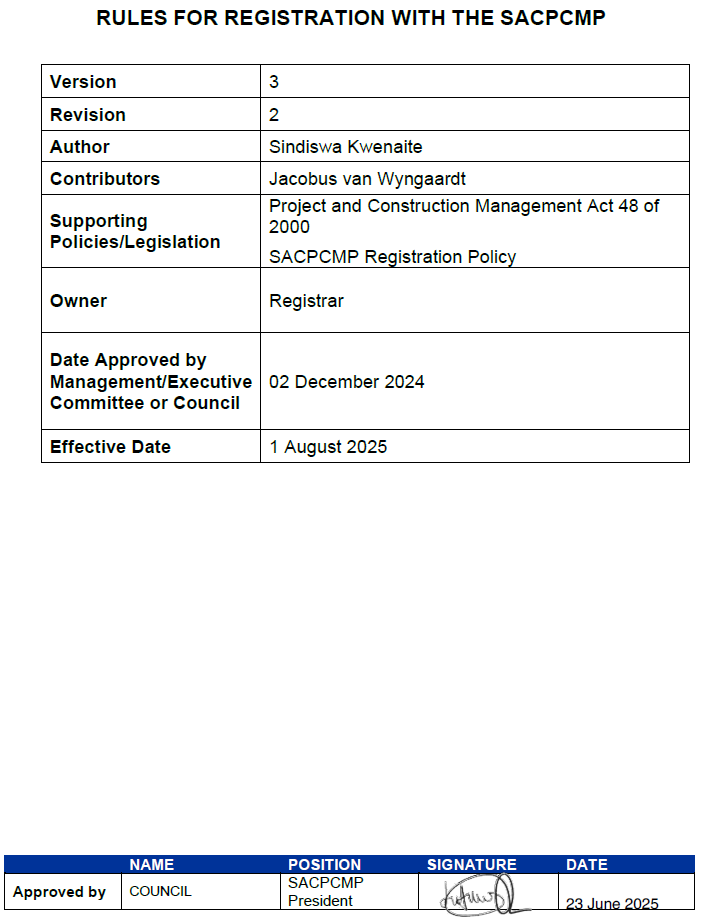 Rules for Reg cover page